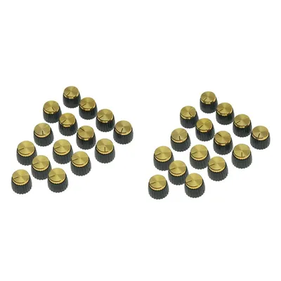 30Pcs Guitar AMP Amplifier Push On Fit Knobs Black With Gold Aluminum Cap Top Fits 6Mm Diameter Pots