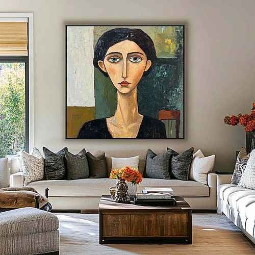 Handmalerei Frau Gesichtsmalerei handgemalte Frau Porträtmalerei figurative Leinwandkunst Dame Ölgemälde handgemachte Wandmalerei abstraktes Gesicht Wohnkultur für Schlafzimmer Image