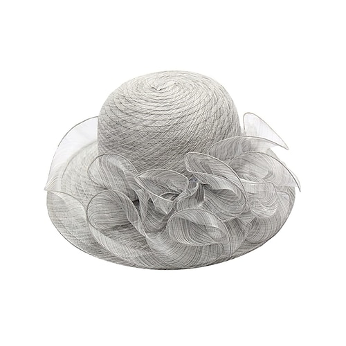 Eleganter Damen-Strohhut mit breiter Krempe und Blumenmuster, mit Schleife und Perlenakzenten, perfekt für Sommergartenpartys, Veranstaltungen im Freien und Hochzeiten Image