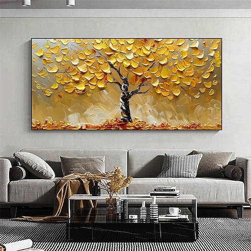 handgemachtes original goldenes Ölgemälde Baum des Lebens auf Leinwand abstrakte Baumlandschaft Wandkunst für Wohndekoration mit gespanntem Rahmen ohne Innenrahmen Gemälde Image