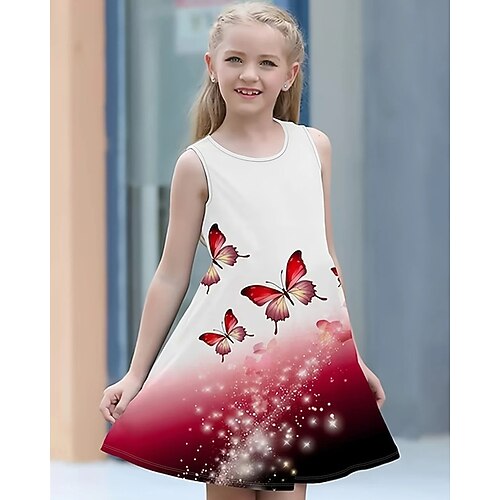 Mädchen' 3D Schmetterling Kleid Ärmellos Sommer Frühling Urlaub Täglich Ferien Prinzessin Schön Süß Kinder 4-12 Jahre Freizeitkleid A Linie Kleid Knielang Normale Passform Image