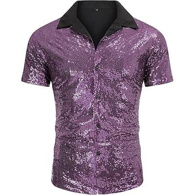 Retro Vintage 1970er Rave Hemd Disco Pailletten Glänzend Matallic Herren Halloween Karneval Nachtclub Musikfestival Pride Parade Erwachsene Hemd Sommer Image