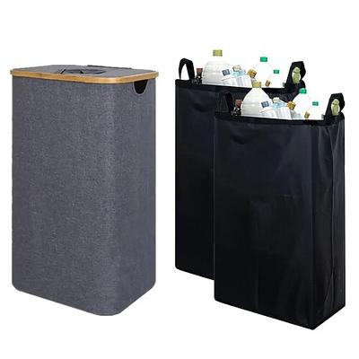 Pfandflaschen Sammelbehälter Recyclingbehälter für die Küche im Innenbereich, 100 l faltbarer Mülleimer mit Bambusrahmen, herausnehmbaren Innenbeuteln, 4 stabilen Stützstangen Image