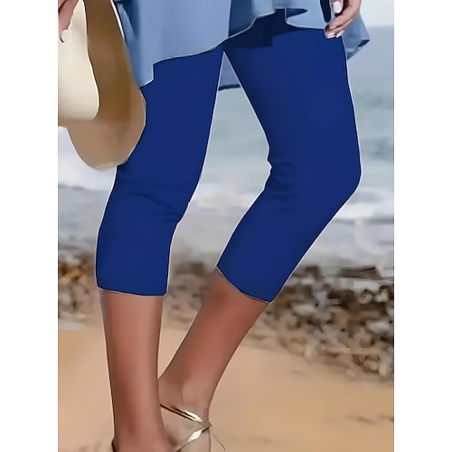 Damen Caprihose Leggings Urlaub Mode Streetwear Capris Hohe Taille Einfarbig Drucken Thermowarm Weich Atmungsaktiv Dehnbar Täglich Outdoor Urlaub Rubinrot Schwarz Weiß Fuchsie Sommer Frühling Schmale Image