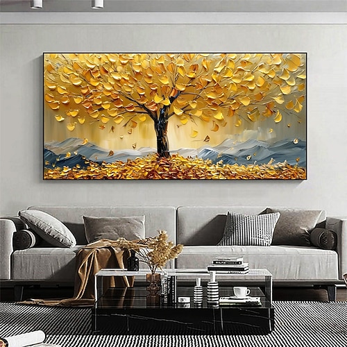 handgemachtes original goldenes Ölgemälde Baum des Lebens auf Leinwand abstrakte Baumlandschaft Wandkunst für Wohndekoration mit gespanntem Rahmen ohne Innenrahmen Gemälde Image