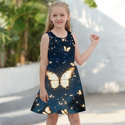 Mädchen' 3D Schmetterling Kleid Ärmellos Sommer Frühling Urlaub Täglich Ferien Prinzessin Schön Süß Kinder 4-12 Jahre Freizeitkleid A Linie Kleid Knielang Normale Passform Image