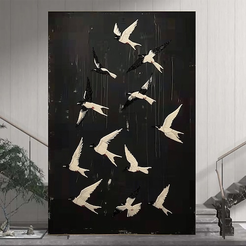 handgemachtes originales Ölgemälde mit fliegendem Vogel auf Leinwand, abstrakte Tier-Wandkunst für die Inneneinrichtung mit gespanntem Rahmen ohne Innenrahmen Image