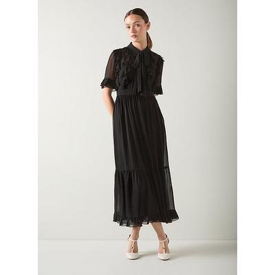 Corissa Black Viscose Frill Detail Chiffon Shirt dress, Black