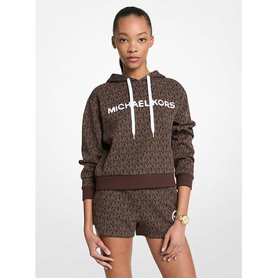 Michael Kors Signature Logo Cotton Blend Cropped Hoodie Brown L