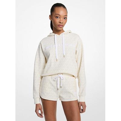 Michael Kors Signature Logo Cotton Blend Cropped Hoodie Natural L