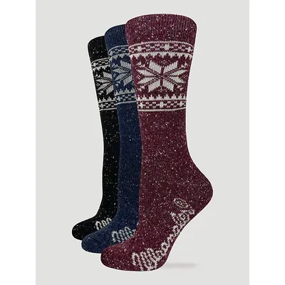 Wrangler Womens Fairisle Print Crew Sock 3-Pack Navy Size M