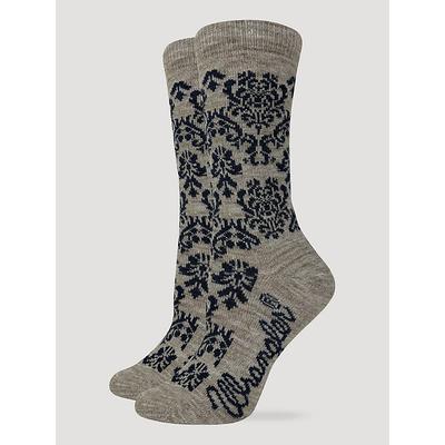 Wrangler Womens Damesk Print Crew Sock Tan/Navy Size M