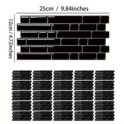 TEMU 25pcs Self-adhesive Waterproof & Oil-resistant Pvc Tile Stickers - Classic Striped For Surfaces, Multi-surface Kitchen, Bathroom, Balcony, Sink Wall Decor Image