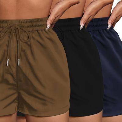 TEMU 3pcs Women's Non-stretch Shorts - Casual Summer Sportswear, Quick-dry Running Pants, Beach Shorts, Loose Fit With Pockets, , Casual Wear||quickdry Fabric Image