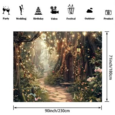 TEMU Garden Fairy Tale Backdrop - Grass & , Polyester, Birthday Parties, Photo Booths & Decorations, Studio Photography Banner, Party Decor Supplies, Background Image