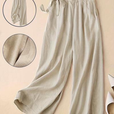 TEMU Women's High-quality Elastic Waistband, Pleated Design, , Solid Color, Loose Fit, Wide Leg Pants With Pockets - Image