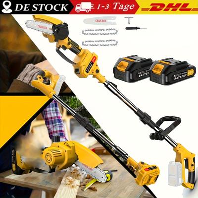 TEMU 2-in-1 Cordless 6 Inch Pole Saw & Mini Chainsaw, 21v Max* 2.0 Ah Battery Powered Chain Saw, Brushless Motor, Lightweight (7.1 Lbs), 14.2 Ft Pole Saw For Tree Trimming, Wood Cutting Image