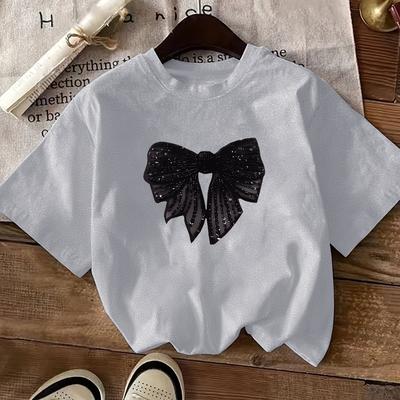 TEMU Women's Casual Crew Neck T-shirt With Sparkling - Green, Short Sleeve, Summer Top, Casual Wear|sparkling Detail Top|, Ladies T Shirts Image