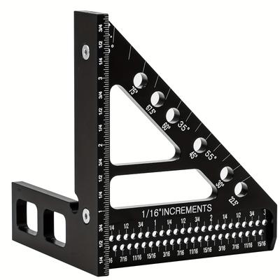 TEMU 1pc Aluminum Alloy Ruler For Woodworking Scribing, Multi-angle Measuring Tool, Square With Hole Patterns, Precision Layout Gauge, Required, Non-charged - Black Image