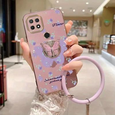 TEMU Phone Ring Holder Case With A Circular Wrist Strap For Oppo A15s, Serving As A Stand Back Image