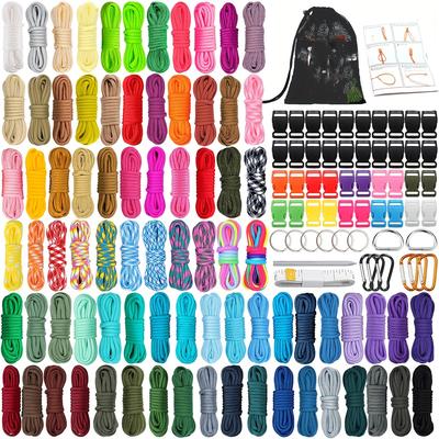 TEMU 136pcs Braided Paracord Set, Outdoor Sports 7-strand Rope, Camping & Hiking Gear, 5lb Tensile Strength, Polyester Blend, No Magnesium Striker, Includes 40 Buckles & 16 Accessories Image