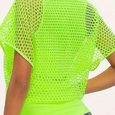 TEMU Women's Casual Retro Fishnet T-shirt And Vest Set With , Vacation Two-piece Image