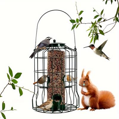TEMU 1pc Bird Feeders For Outside, Metal Hanging Tube Bird Feeder With 4 Feeding Ports, Outdoor Hanging Decor, Easy To , Caged Bird Feeder, Suitable For Small And Image