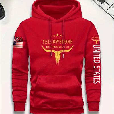 TEMU Kourrter Men's Casual Hoodie - Trendy Geometric Print, Cozy Polyester Pullover With Kangaroo Pocket, Fall/winter Image