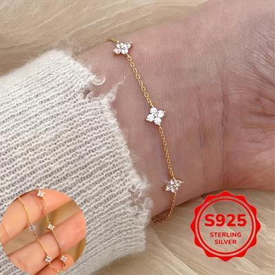 TEMU 1pc S925 Bracelet 1.3g Clover Bracelet, Lightweight Jewelry Suitable For And Gift Image