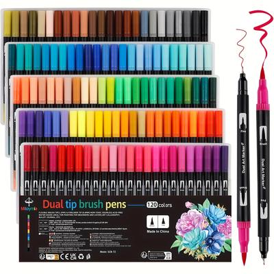 TEMU /72/120pcs Double Ended Colored Paint Brushes, Felt Tip Pens, Colored Drawing Pens, Art Pen Sets, Markers For Painting, Sketching, Calligraphy, Drawing Image