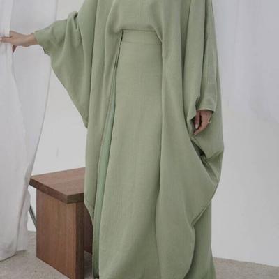 TEMU Beige Loose-fit Abaya Kaftan Dress With Belt & Batwing Sleeves - Elegant Maxi Length For Women, , Travel, And Image
