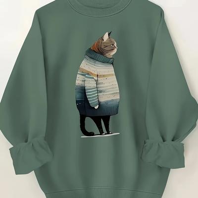 TEMU Casual Crew Neck Sweatshirt With In Sweater Graphic - 100% Polyester Knitted Fabric, Alphabet Pattern, Long Sleeve Pullover For Fall/winter Image
