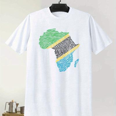 TEMU Men's Tanzania Map Print T-shirt - Casual Crew Neck, Short Sleeve, Lightweight Polyester Top With , Ideal For Summer Image