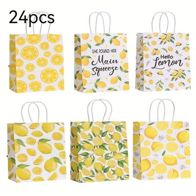 TEMU 24pcs Lemon-themed Paper Gift Bags With Handles - Foldable & Reusable, Summer Parties, Birthdays, Weddings, And , Lemon Party Decoration Image