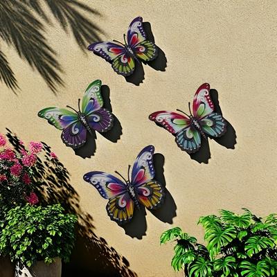 TEMU Pack Of 4 Outdoor Wall Decor Metal Wall Art Sculpture Hanging Decoration For Backyard Courtyard Fence Garden Home Art Hanging Suitable For Outdoors, Fencing Yard Garden Home Decoration Image