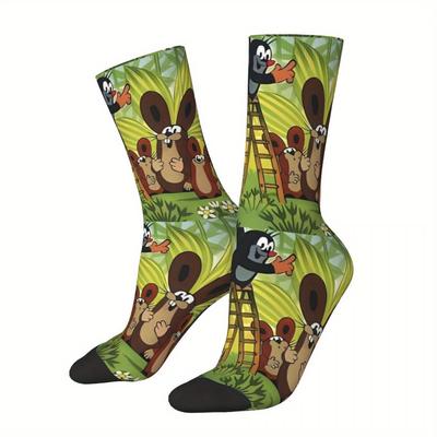 TEMU Penguin 3d Printed Socks - Men's Novelty Socks With Polyester Fabric And Elastane Image
