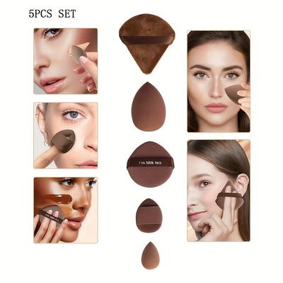TEMU Sets Of 5/10//40 Makeup Sponges And , Makeup Tool Kits, Mini Cushion , Beauty Blenders, Triangular , And Finger , Valentine's Day Gifts. Image