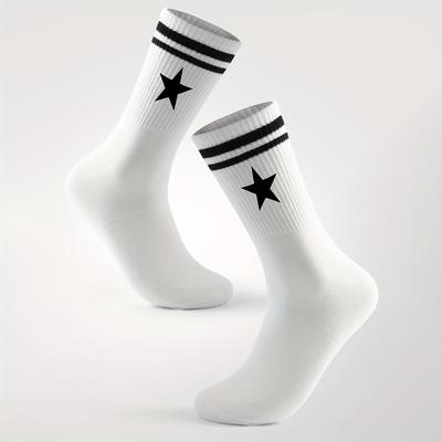 TEMU 1 Pair Unisex Mid-calf Crew Socks, Geometric Star Pattern, Breathable Polyester & Spandex Blend, Machine Washable, Soft Comfortable Knit Fabric, Fashionable Casual Sports Socks Image