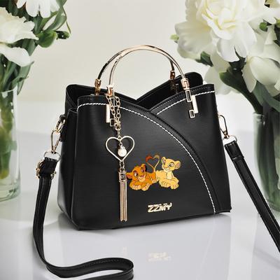 TEMU The Vintage Style Crossbody Bag - Black With Detachable Shoulder Strap, Multiple Pockets, And -shaped Pendant Design Featuring , , And , Crossbody Bag Image