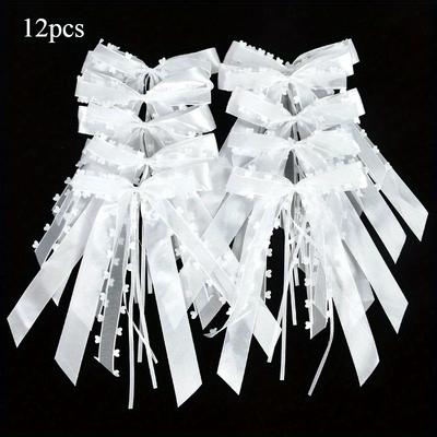 TEMU 12pcs Bowknots - Diy Wedding Car Bowknots, Gift Wrap Ribbon Bows For Romantic Wedding, Birthday Party, Chair Favors & Decorations - Adults (18+), Durable & Stylish Image