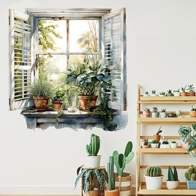 TEMU 3d Plant Wall Sticker Set - Self-adhesive Pvc Decals For Living Room, Bedroom, Study - Rustic Countryside Style, & Remove, Adds Natural Atmosphere, Bedroom Decoration|natural Atmosphere| Sticker Image
