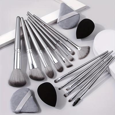 TEMU 14pcs Makeup Brush Set Portable Soft Blush Foundation Eye Shadow Nose Shadow Beauty Concealer + 2pcs Dry And Wet Makeup Eggs + 2pcs Triangle Sponge Makeup Powder Puff Image
