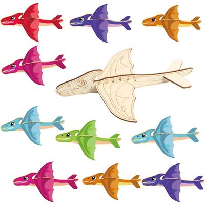 TEMU 14pcs 3d Wooden Dragon Dinosaur Wooden Craft Kit Dragon Wooden Glider For Crafting Painting Dino Glider Creative Set Craft Supplies Birthday Back To School Gift For Boys Girls Image