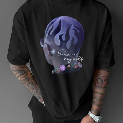 TEMU Men's Casual Crew Neck Graphic T-shirt With Stylish Print, Versatile Short Sleeve Tee, Street Style Image