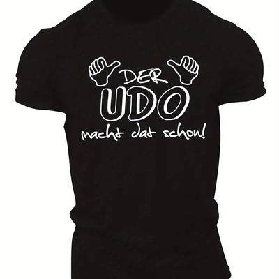 TEMU Udo Men's Short Sleeve T-shirt - Geometric Summer Tee, Regular Fit Round Neck, Machine Washable, Adult Sizes, , Everyday Tshirt | Geometric Print Tee | Regular Fit Design Image