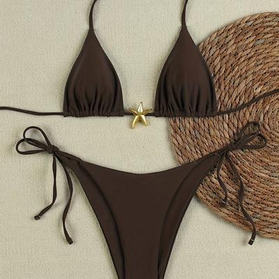 TEMU 2025 New High-end Fashion Women's European And American Solid Color Strap Separated Swimsuit Image