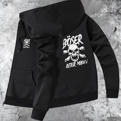 TEMU Men's Trendy New Skull Print Hooded Jacket For Autumn And Winter, High-quality Casual Versatile Youth Outerwear. Image