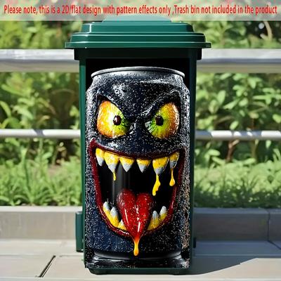 TEMU 1pc Scary Canned Design Pvc Trash Bin Sticker, 14.57x32.28 Inch, Art Wall And Home Decor, Waste Bin Decal, Trash Can Wall Stickers Image