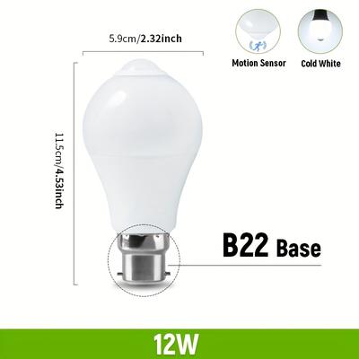 TEMU Pibaogu 12w B22 Led Motion Sensor Bulb, Automatic Dusk To Dawn Indoor Night Light, Ac175-265v, , Ideal For Balcony, Bathroom, Replacement Incandescent Lighting, Motion Sensor Bulbs Image