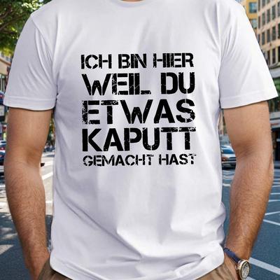 "TEMU Men's Plus Size T-shirt - " You Broke Things" Graphic, Casual Crew Neck, Short Sleeve, Stretch, Geometric Pattern, Summer Wear, Plus Size Tshirts, Plus Siz" Image